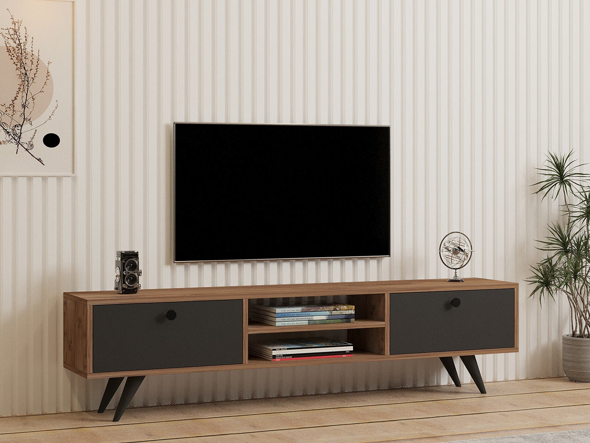 Comodă TV Tumuki, Pin atlantic - Antracit, 160x30x37 cm