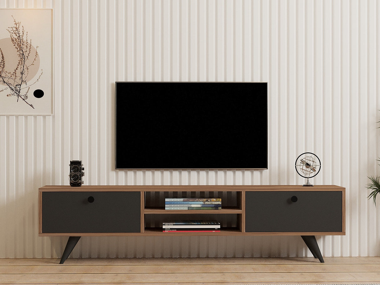 Comodă TV Tumuki, Pin atlantic - Antracit, 160x30x37 cm