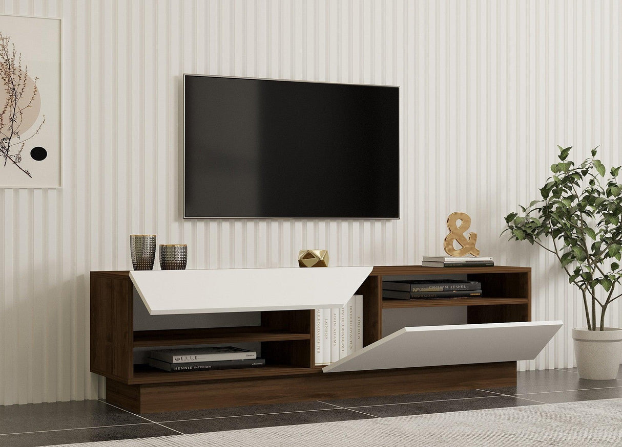 Comodă TV Koza, Diverse culori, 160x40x45 cm - Nuc - Alb | SKU: 835PUQ3058 | Comodă TV Koza, 160x40x45 cm, varianta Nuc - Alb, produs pentru amenajarea locuinței, disponibil online în România la CasaMob