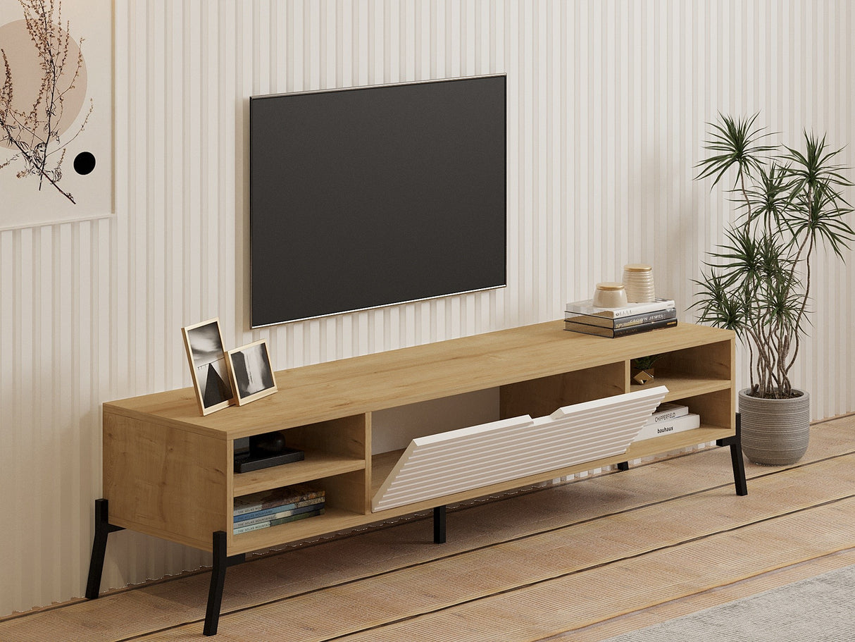 Comodă TV Santa, Stejar safir - Alb, 160x40x36 cm