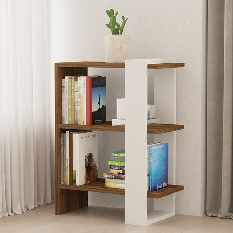 Bibliotecă Gaye, Nuc - Alb, 52x25x70 cm