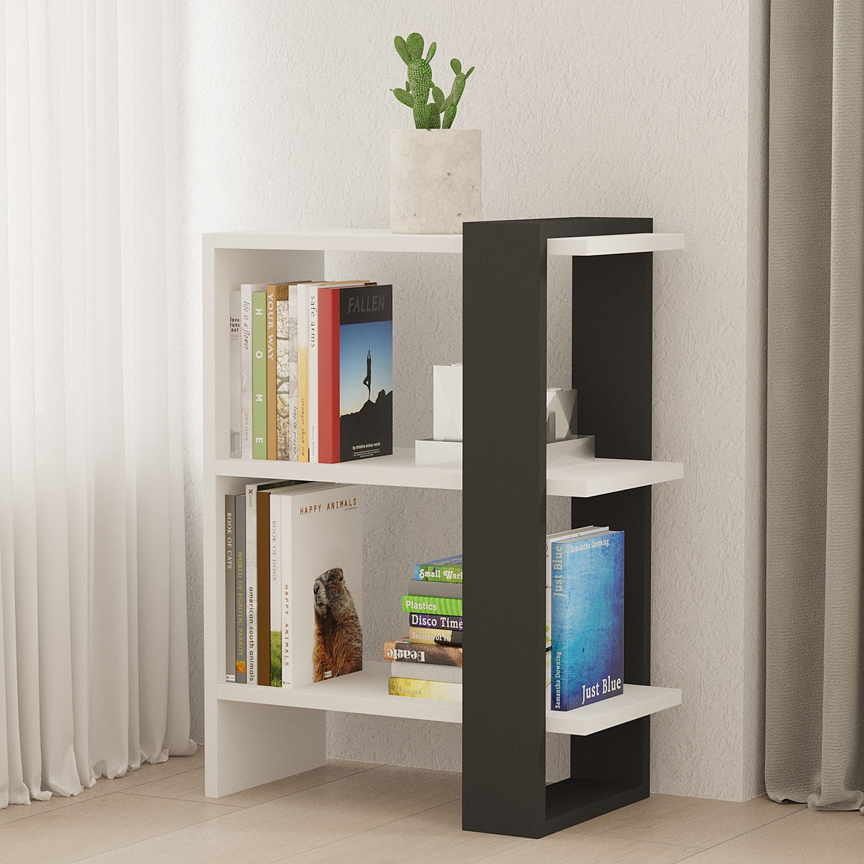 Bibliotecă Funda, Antracit - Alb, 52x25x70 cm