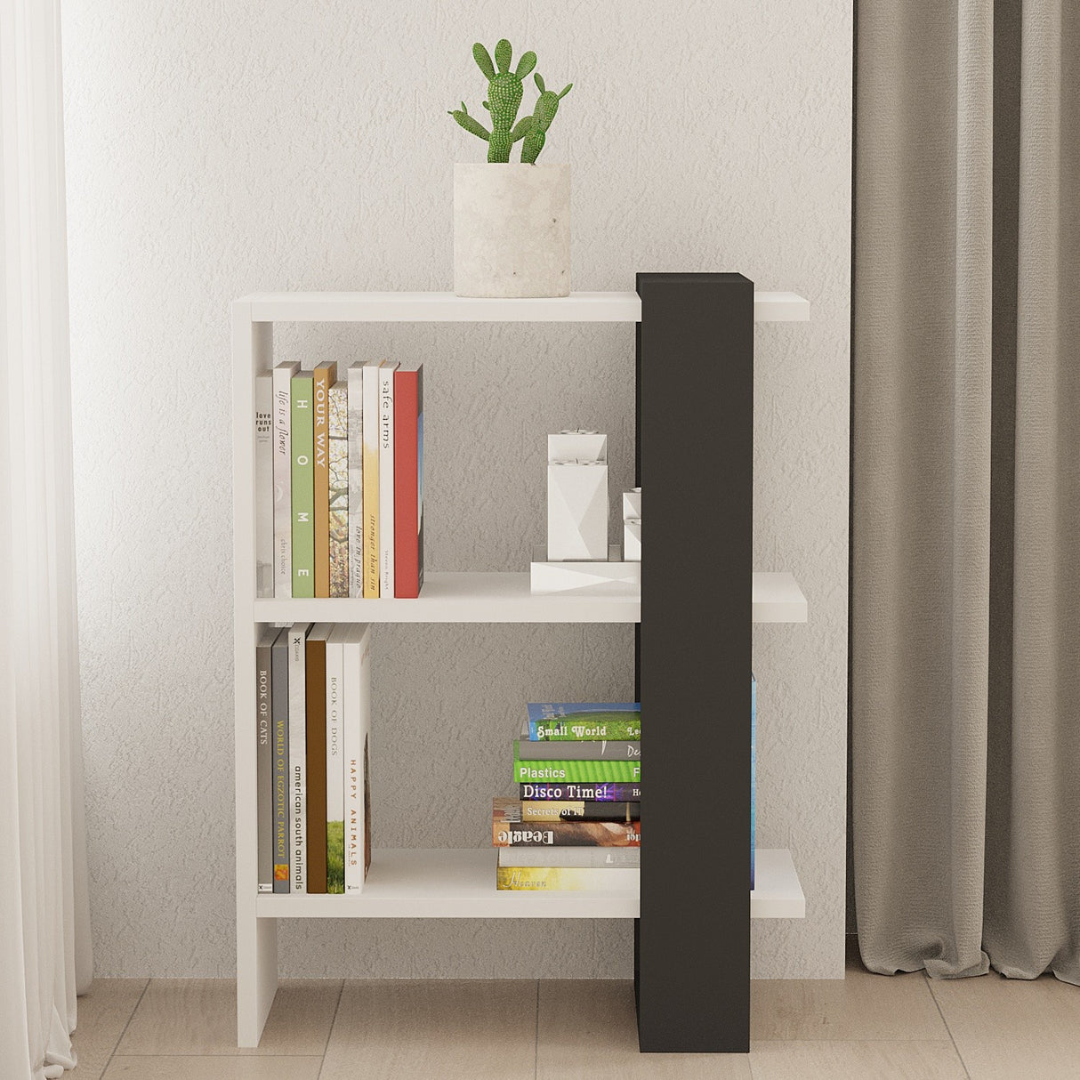 Bibliotecă Funda, Antracit - Alb, 52x25x70 cm