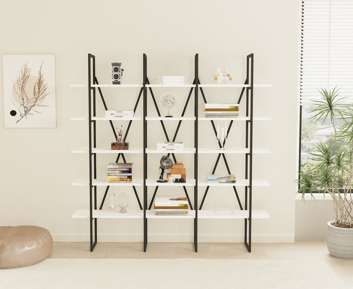 Bibliotecă Beylerbeyi, Diverse culori, 160x26x160 cm - Negru - Alb | SKU: 835PUQ3651 | Bibliotecă Beylerbeyi, 160x26x160 cm, varianta Negru - Alb, produs pentru amenajarea locuinței, disponibil online în România la CasaMob
