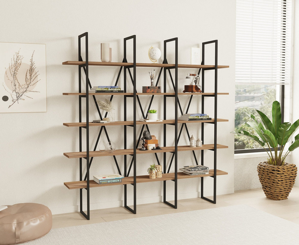 Bibliotecă Beylerbeyi, Diverse culori, 160x26x160 cm - Negru - Pin atlantic | SKU: 835PUQ3652 | Bibliotecă Beylerbeyi, 160x26x160 cm, varianta Negru - Pin atlantic, produs pentru amenajarea locuinței, disponibil online în România la CasaMob