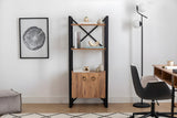 Bibliotecă Milano, Pin atlantic - Negru, 64x32x160 cm