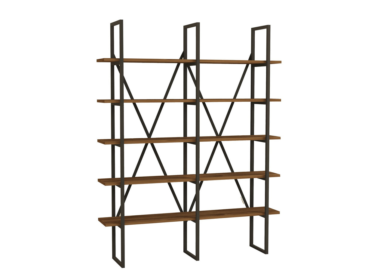 Bibliotecă Burgaz, Nuc - Negru, 126x26x160 cm
