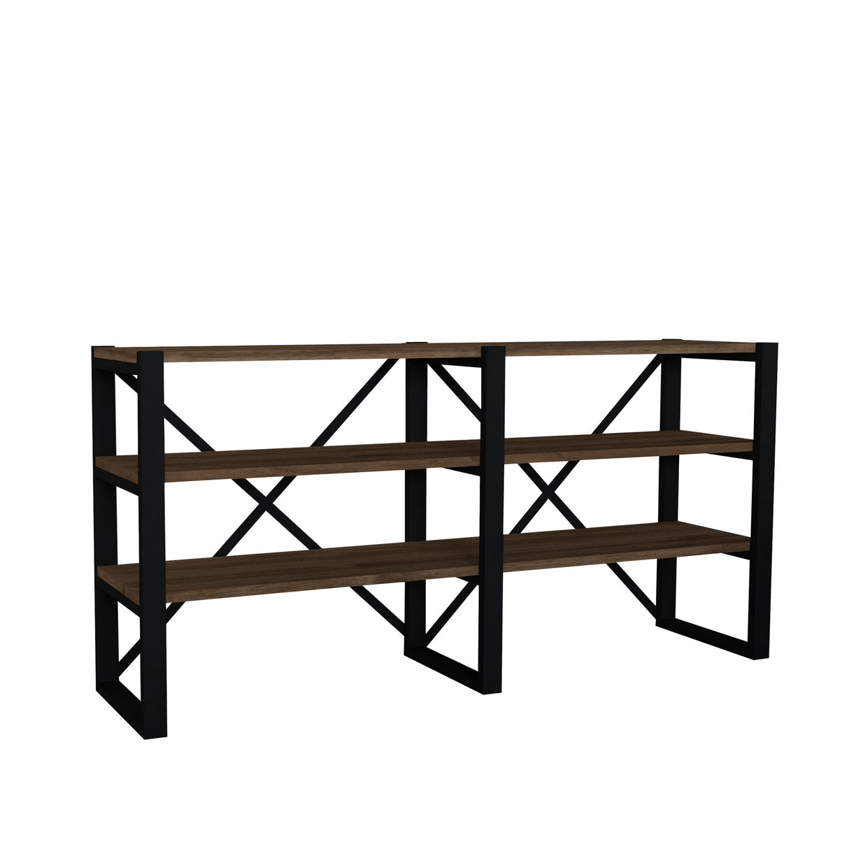 Bibliotecă Milas, Nuc - Negru, 133x32x65 cm