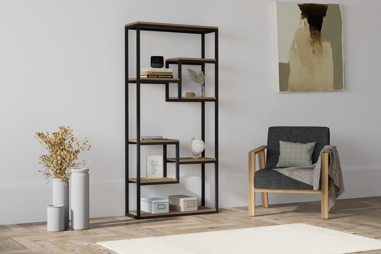 Bibliotecă Emina, Diverse culori, 85x29x182 cm - Nuc - Negru | SKU: 835PUQ3670 | Bibliotecă Emina, 85x29x182 cm, varianta Nuc - Negru, produs pentru amenajarea locuinței, disponibil online în România la CasaMob