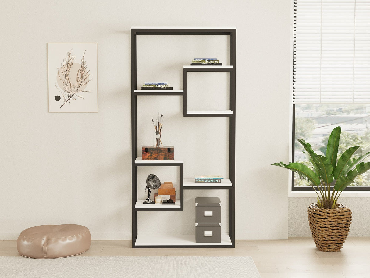Bibliotecă Emina, Diverse culori, 85x29x182 cm - Alb - Negru | SKU: 835PUQ3671 | Bibliotecă Emina, 85x29x182 cm, varianta Alb - Negru, produs pentru amenajarea locuinței, disponibil online în România la CasaMob