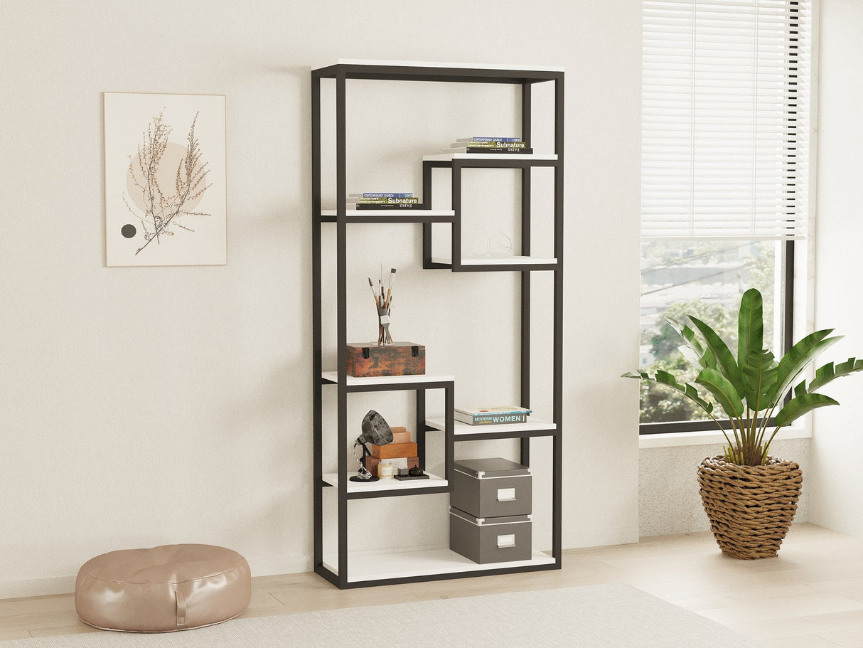 Bibliotecă Emina, Diverse culori, 85x29x182 cm - Alb - Negru | SKU: 835PUQ3671 | Bibliotecă Emina, 85x29x182 cm, varianta Alb - Negru, produs pentru amenajarea locuinței, disponibil online în România la CasaMob