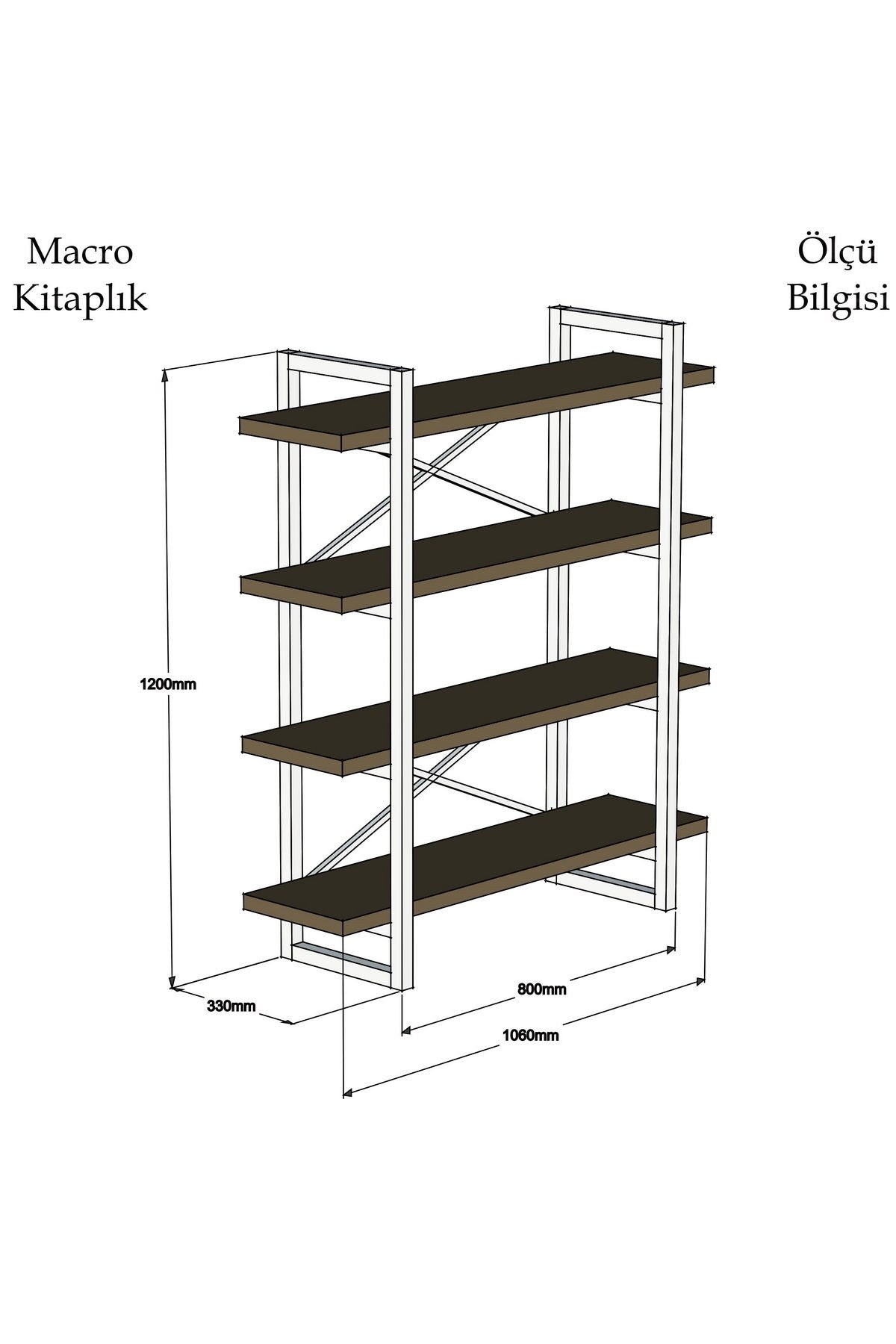 Bibliotecă Makro, Alb - Negru, 106x33x120 cm