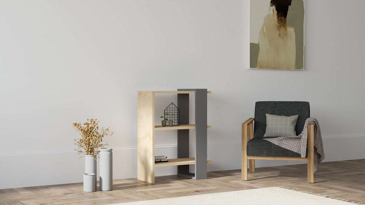 Bibliotecă Yonca, Antracit - Stejar, 52x25x70 cm