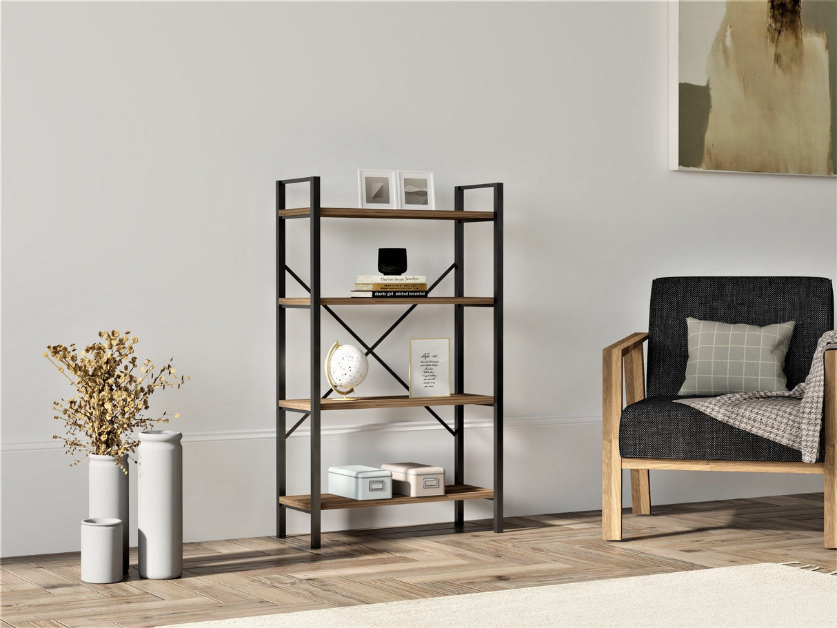 Bibliotecă Mina, Diverse culori, 60x24x100 cm - Nuc - Negru | SKU: 835PUQ3683 | Bibliotecă Mina, 60x24x100 cm, varianta Nuc - Negru, produs pentru amenajarea locuinței, disponibil online în România la CasaMob