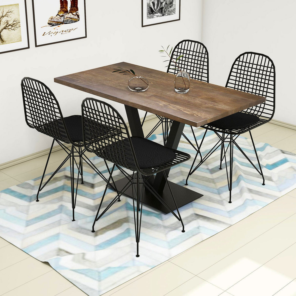 Masă cu scaune 5 bucăți Sun, Diverse culori, 130x66x77 cm - Nuc - Negru | SKU: 835PUQ5001 | Masă cu scaune 5 bucăți Sun, 130x66x77 cm, varianta Nuc - Negru, produs pentru amenajarea locuinței, disponibil online în România la CasaMob