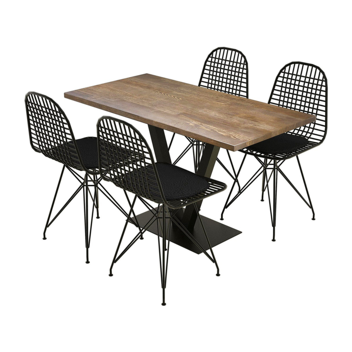 Masă cu scaune 5 bucăți Sun, Diverse culori, 130x66x77 cm - Nuc - Negru | SKU: 835PUQ5001 | Masă cu scaune 5 bucăți Sun, 130x66x77 cm, varianta Nuc - Negru, produs pentru amenajarea locuinței, disponibil online în România la CasaMob