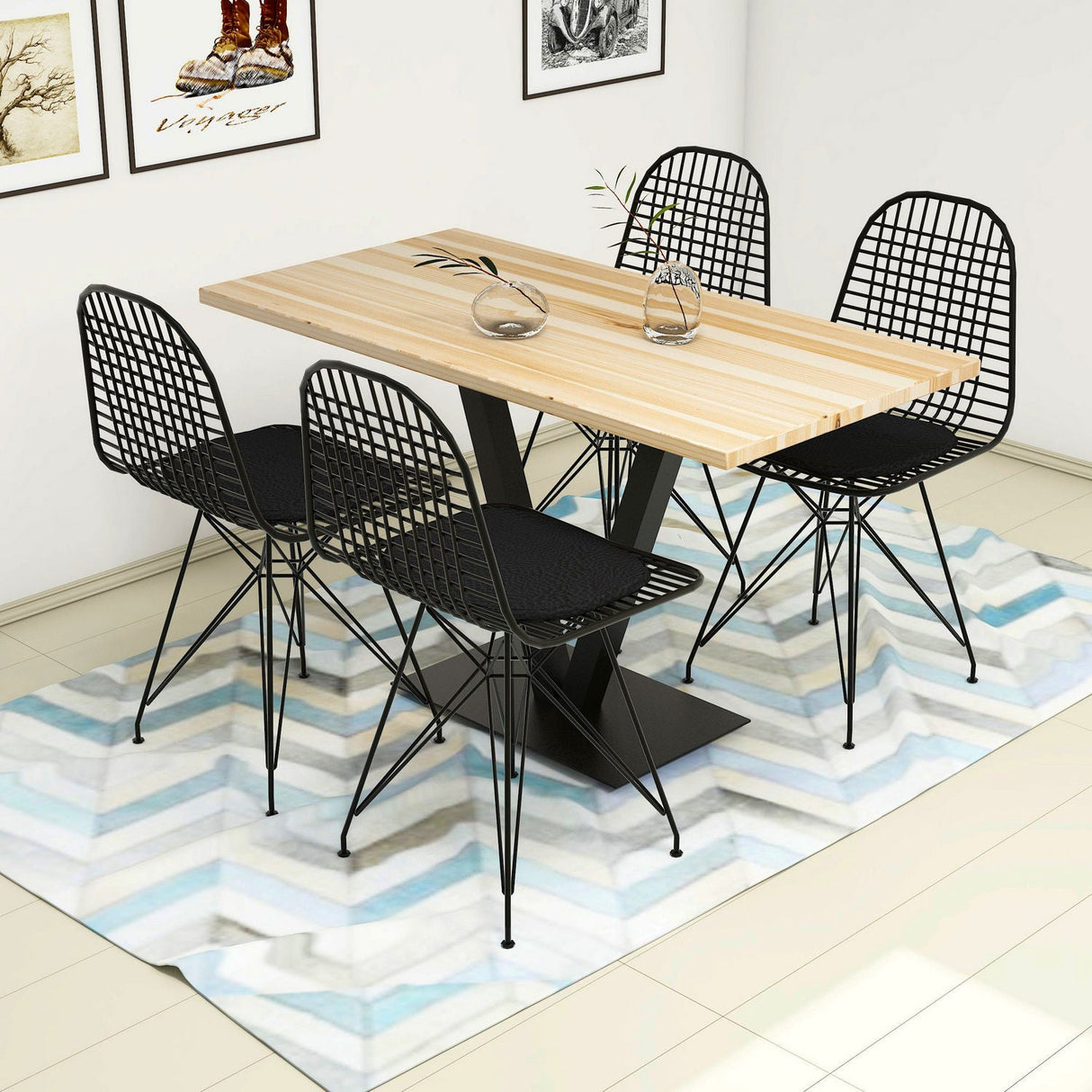 Masă cu scaune 5 bucăți Sun, Diverse culori, 130x66x77 cm - Silverbirch - Negru | SKU: 835PUQ5002 | Masă cu scaune 5 bucăți Sun, 130x66x77 cm, varianta Silverbirch - Negru, produs pentru amenajarea locuinței, disponibil online în România la CasaMob