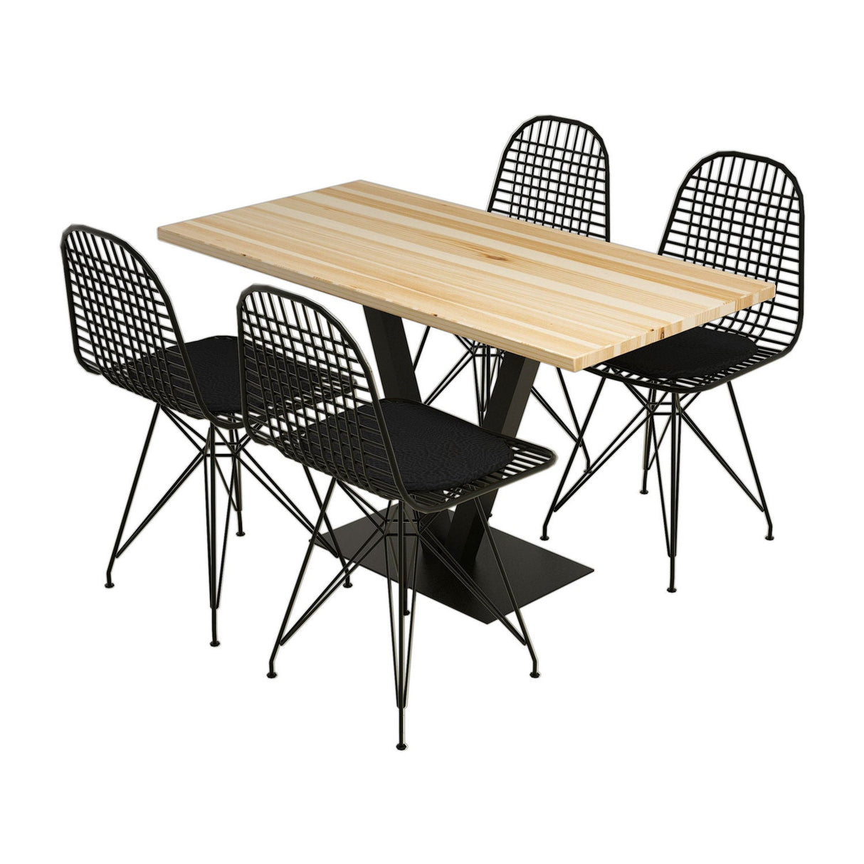 Masă cu scaune 5 bucăți Sun, Diverse culori, 130x66x77 cm - Silverbirch - Negru | SKU: 835PUQ5002 | Masă cu scaune 5 bucăți Sun, 130x66x77 cm, varianta Silverbirch - Negru, produs pentru amenajarea locuinței, disponibil online în România la CasaMob
