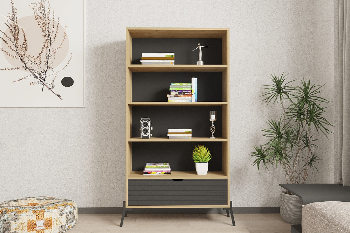Bibliotecă Numana - Sapphire Oak, Antracite, Stejar safir - Antracit, 84x30x160 cm