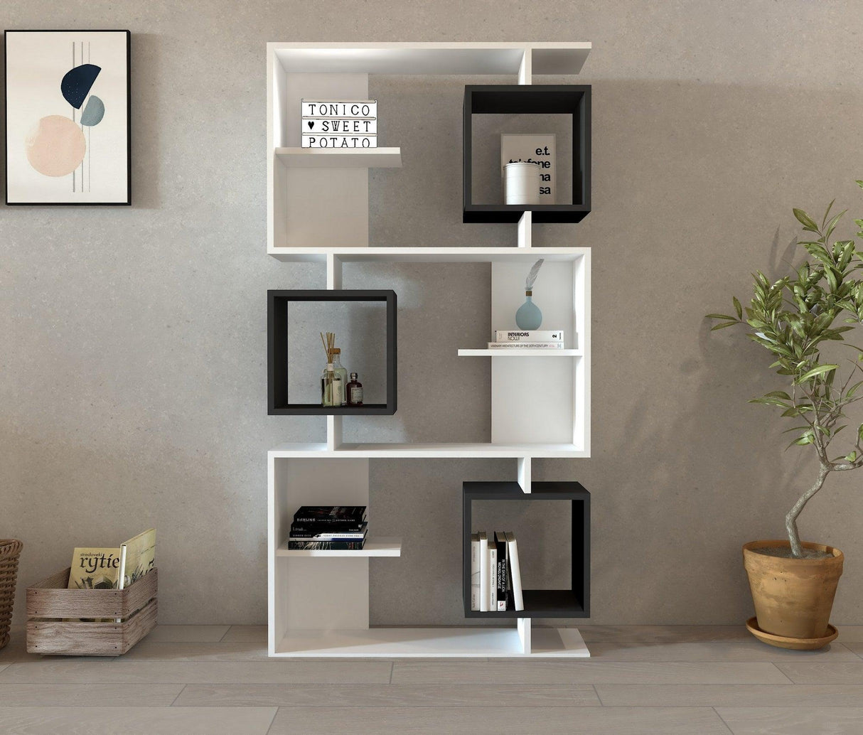 Biblioteca Edi cu 9 Rafturi, 90 X 172 X 25 Cm - Antracit alb, SKU 835PUQ5316