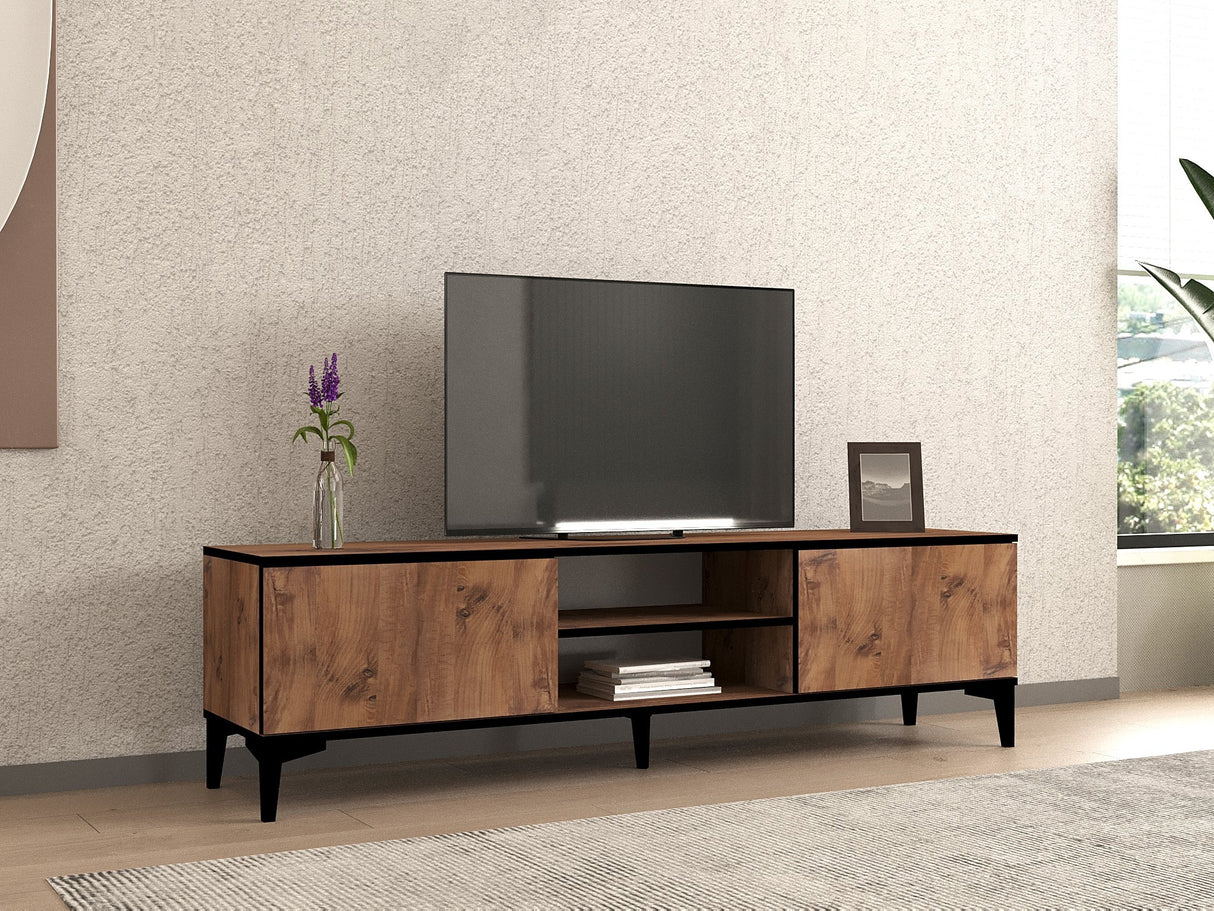 Comodă TV Begi, Pin atlantic - Negru, 180x40x50 cm