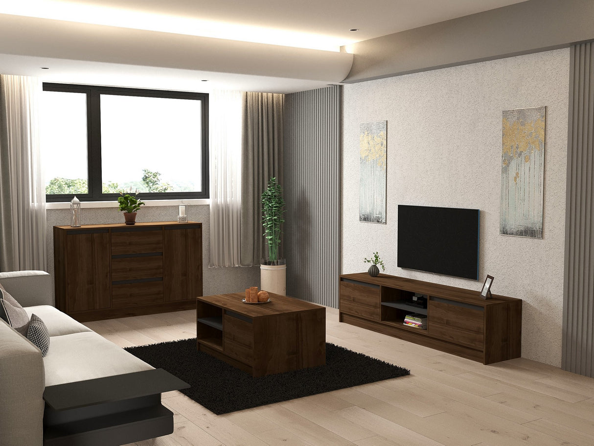Set mobilă pentru sufragerie Pars, Nuc - Antracit, 180x40x45 cm