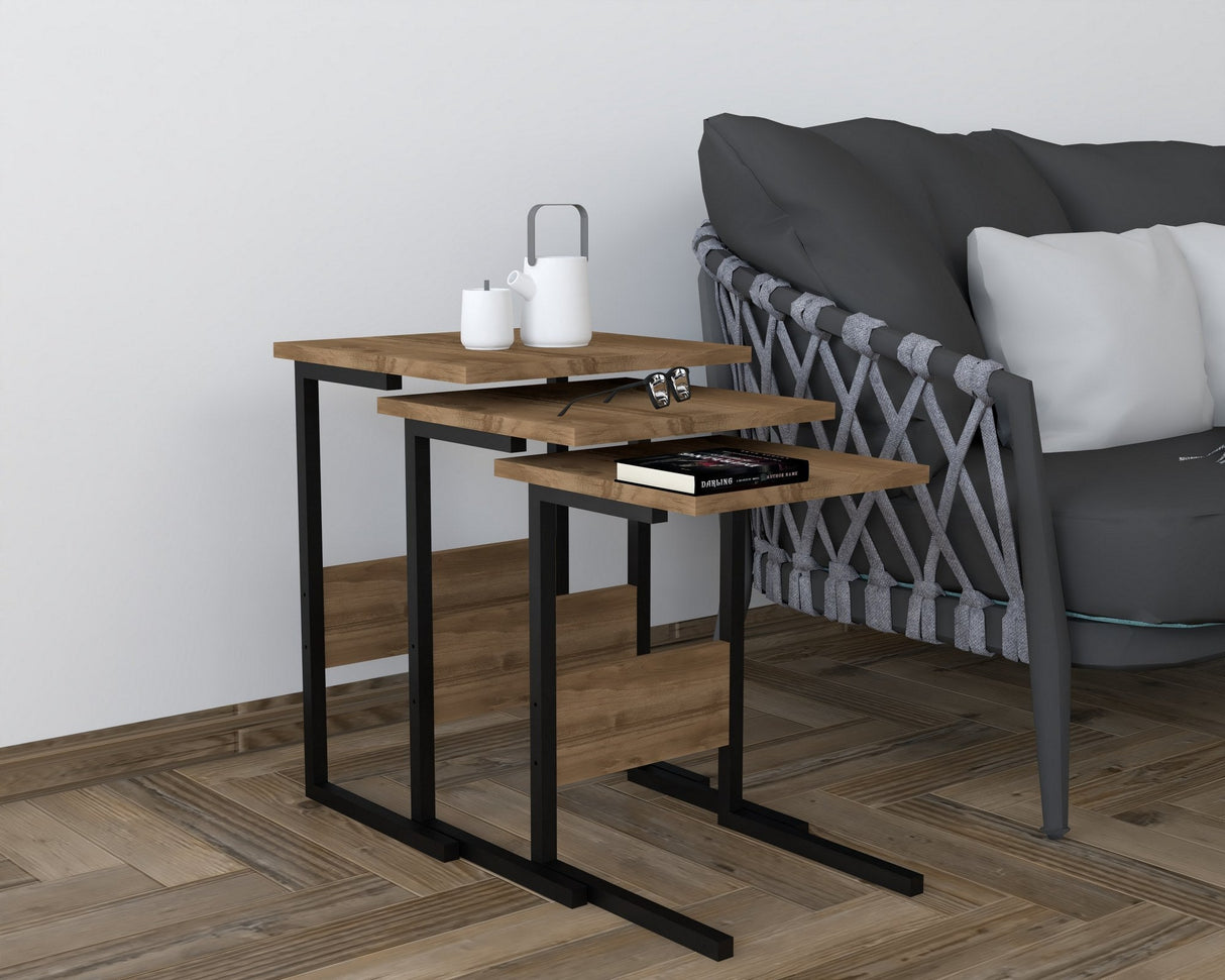 Set 3 măsuțe de cafea Sali, Diverse culori, 40x40x55 cm - Negru - Nuc | SKU: 835PUQ6247 | Set 3 măsuțe de cafea Sali, 40x40x55 cm, varianta Negru - Nuc, produs pentru amenajarea locuinței, disponibil online în România la CasaMob