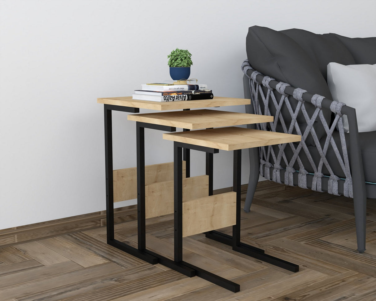 Set 3 măsuțe de cafea Sali, Diverse culori, 40x40x55 cm - Negru - Stejar safir | SKU: 835PUQ6248 | Set 3 măsuțe de cafea Sali, 40x40x55 cm, varianta Negru - Stejar safir, produs pentru amenajarea locuinței, disponibil online în România la CasaMob