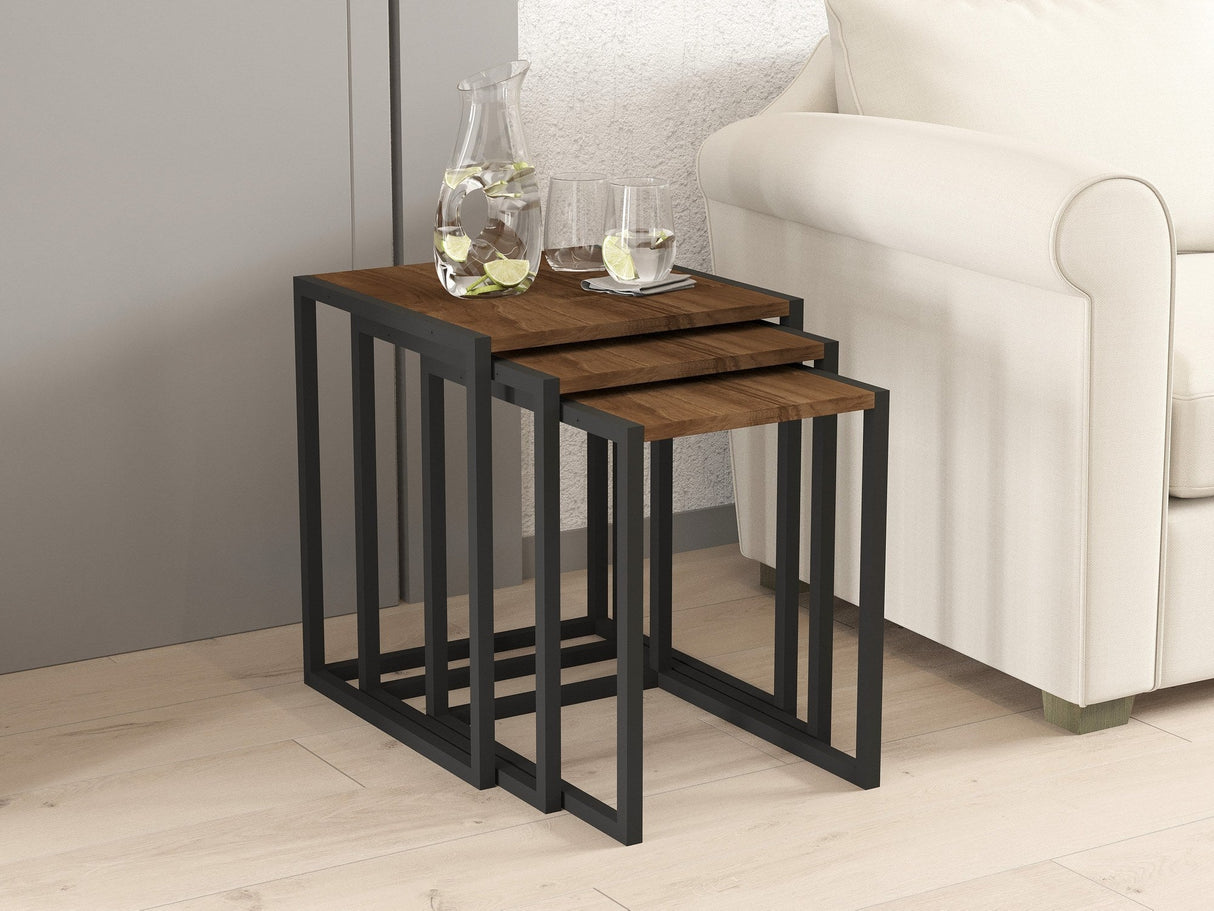 Set 3 măsuțe de cafea Tali, Diverse culori, 44x45x52 cm - Negru - Nuc | SKU: 835PUQ6259 | Set 3 măsuțe de cafea Tali, 44x45x52 cm, varianta Negru - Nuc, produs pentru amenajarea locuinței, disponibil online în România la CasaMob