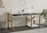 Birou Emro Gold, Alb - Auriu, 150x58x76 cm