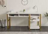 Birou Emro Gold, Alb - Auriu, 150x58x76 cm