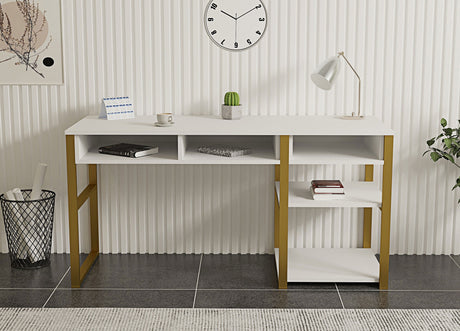 Birou Emro Gold, Alb - Auriu, 150x58x76 cm
