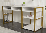 Birou Emro Gold, Alb - Auriu, 150x58x76 cm