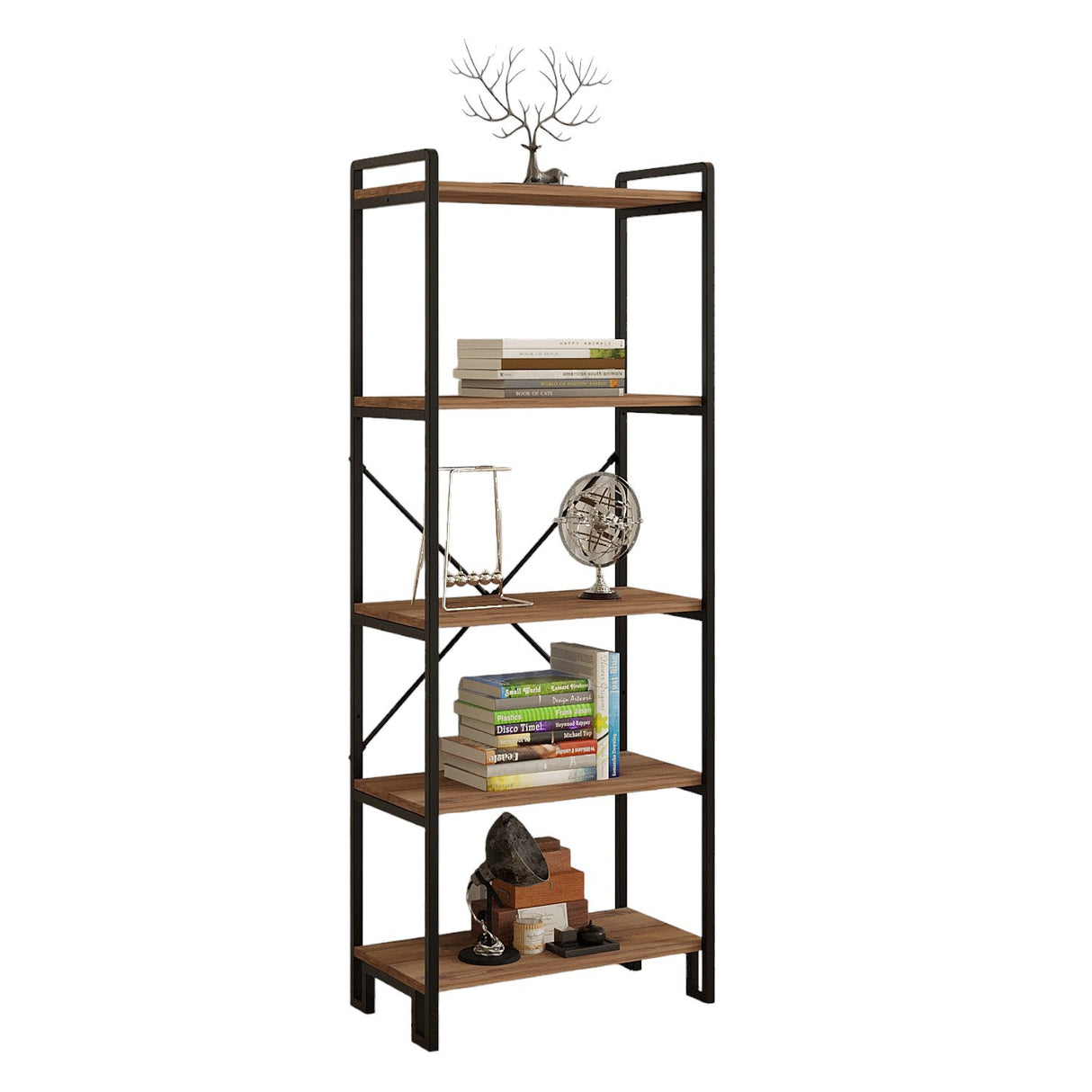 Bibliotecă Abel, Pin atlantic - Negru, Ø16x60 cm