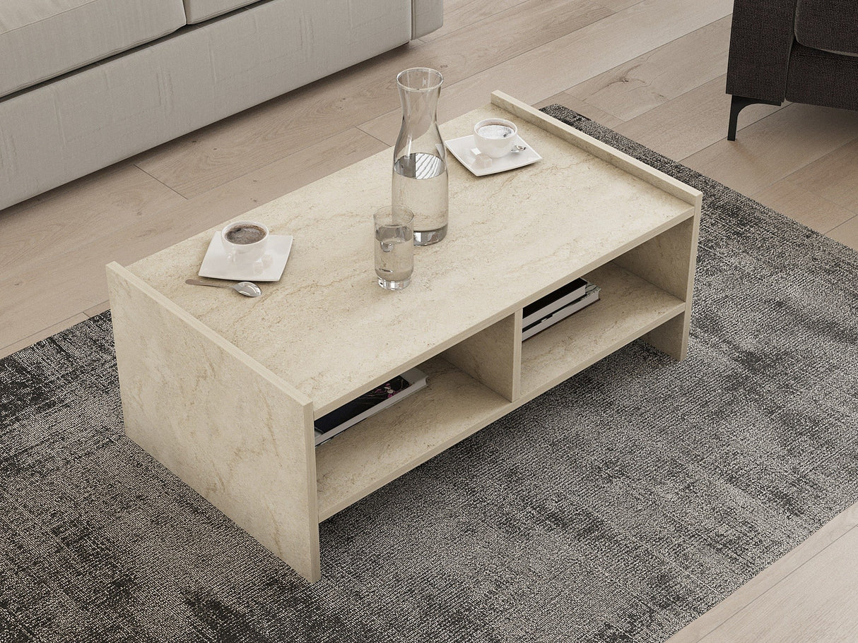 Măsuță de cafea Pera, Diverse culori, 90x50x35 cm - Travertin | SKU: 835PUQ6352 | Măsuță de cafea Pera, 90x50x35 cm, varianta Travertin, produs pentru amenajarea locuinței, disponibil online în România la CasaMob