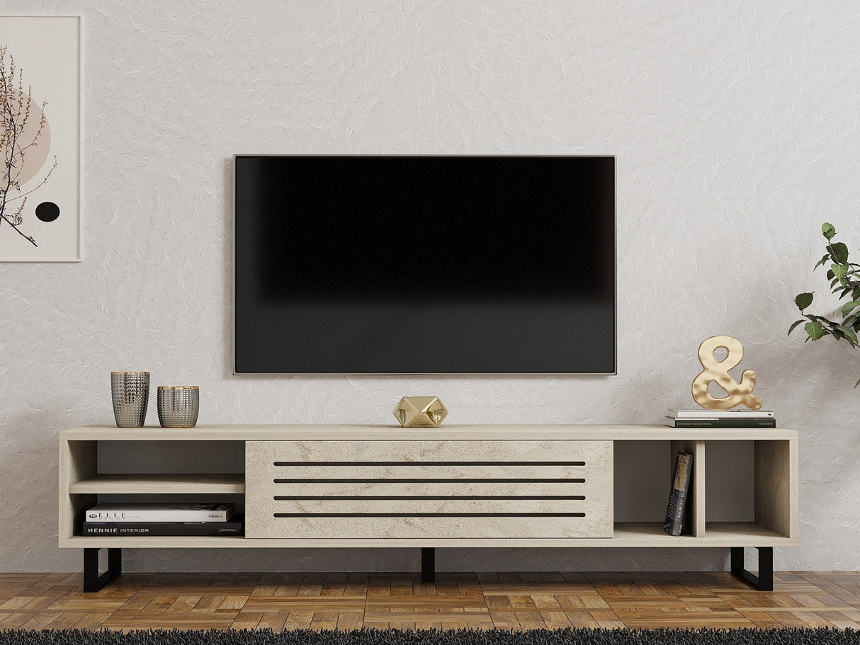 Comodă TV Safir, Diverse culori, 160x40x35 cm - Travertin | SKU: 835PUQ6403 | Comodă TV Safir, 160x40x35 cm, varianta Travertin, produs pentru amenajarea locuinței, disponibil online în România la CasaMob