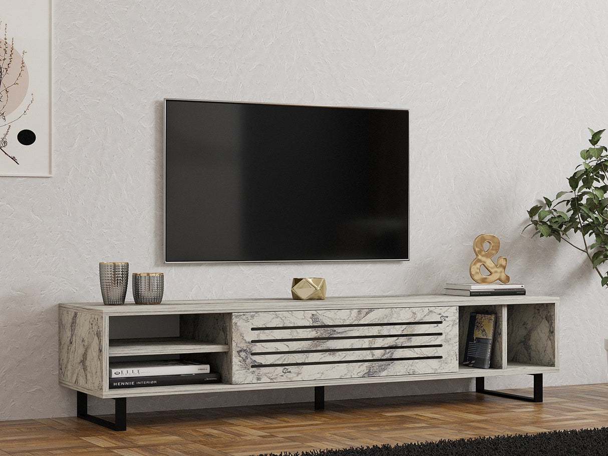 Comodă TV Safir, Diverse culori, 160x40x35 cm - Freesia marble | SKU: 835PUQ6404 | Comodă TV Safir, 160x40x35 cm, varianta Freesia marble, produs pentru amenajarea locuinței, disponibil online în România la CasaMob