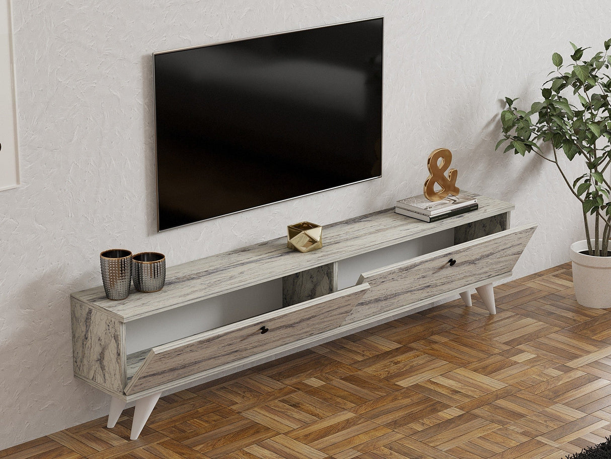 Comodă TV Paris, Diverse culori, 160x25x40 cm - Freesia marble | SKU: 835PUQ6405 | Comodă TV Paris, 160x25x40 cm, varianta Freesia marble, produs pentru amenajarea locuinței, disponibil online în România la CasaMob