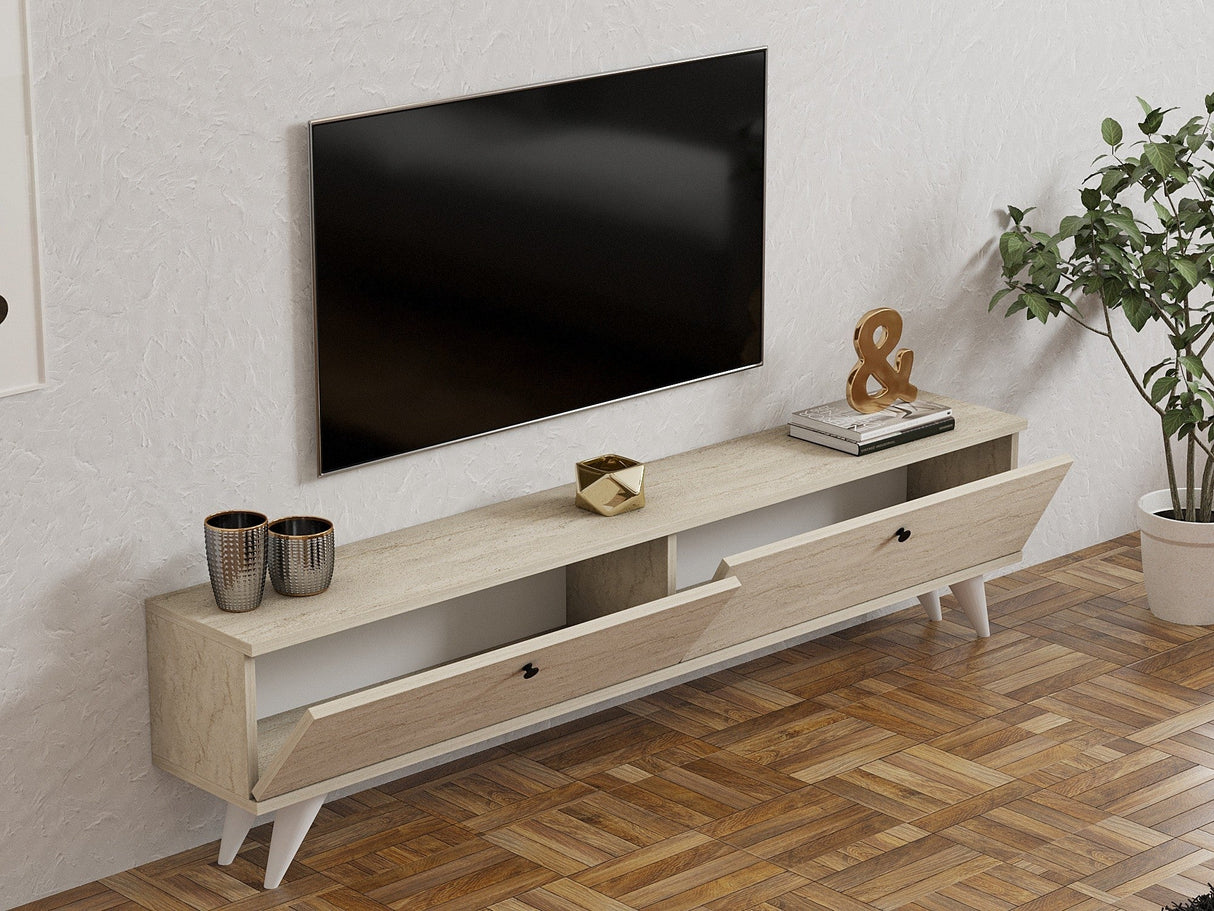 Comodă TV Paris, Diverse culori, 160x25x40 cm - Travertin | SKU: 835PUQ6406 | Comodă TV Paris, 160x25x40 cm, varianta Travertin, produs pentru amenajarea locuinței, disponibil online în România la CasaMob