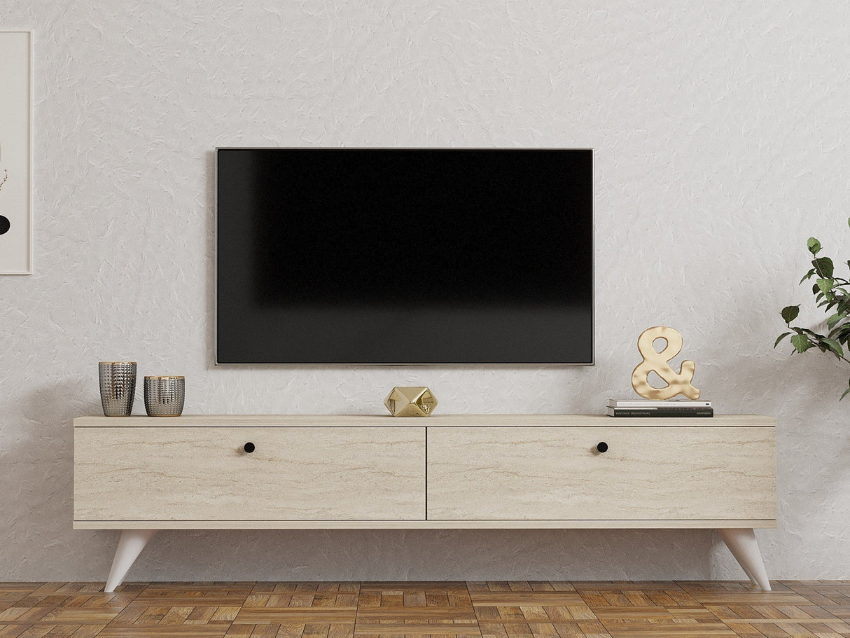 Comodă TV Paris, Diverse culori, 160x25x40 cm - Travertin | SKU: 835PUQ6406 | Comodă TV Paris, 160x25x40 cm, varianta Travertin, produs pentru amenajarea locuinței, disponibil online în România la CasaMob