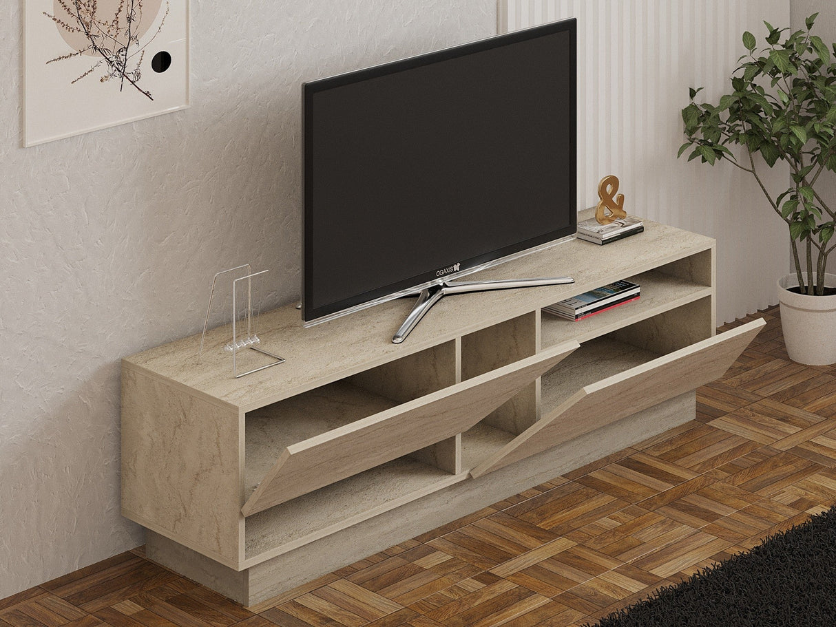 Comodă TV Koza, Diverse culori, 160x40x45 cm - Travertin | SKU: 835PUQ6409 | Comodă TV Koza, 160x40x45 cm, varianta Travertin, produs pentru amenajarea locuinței, disponibil online în România la CasaMob