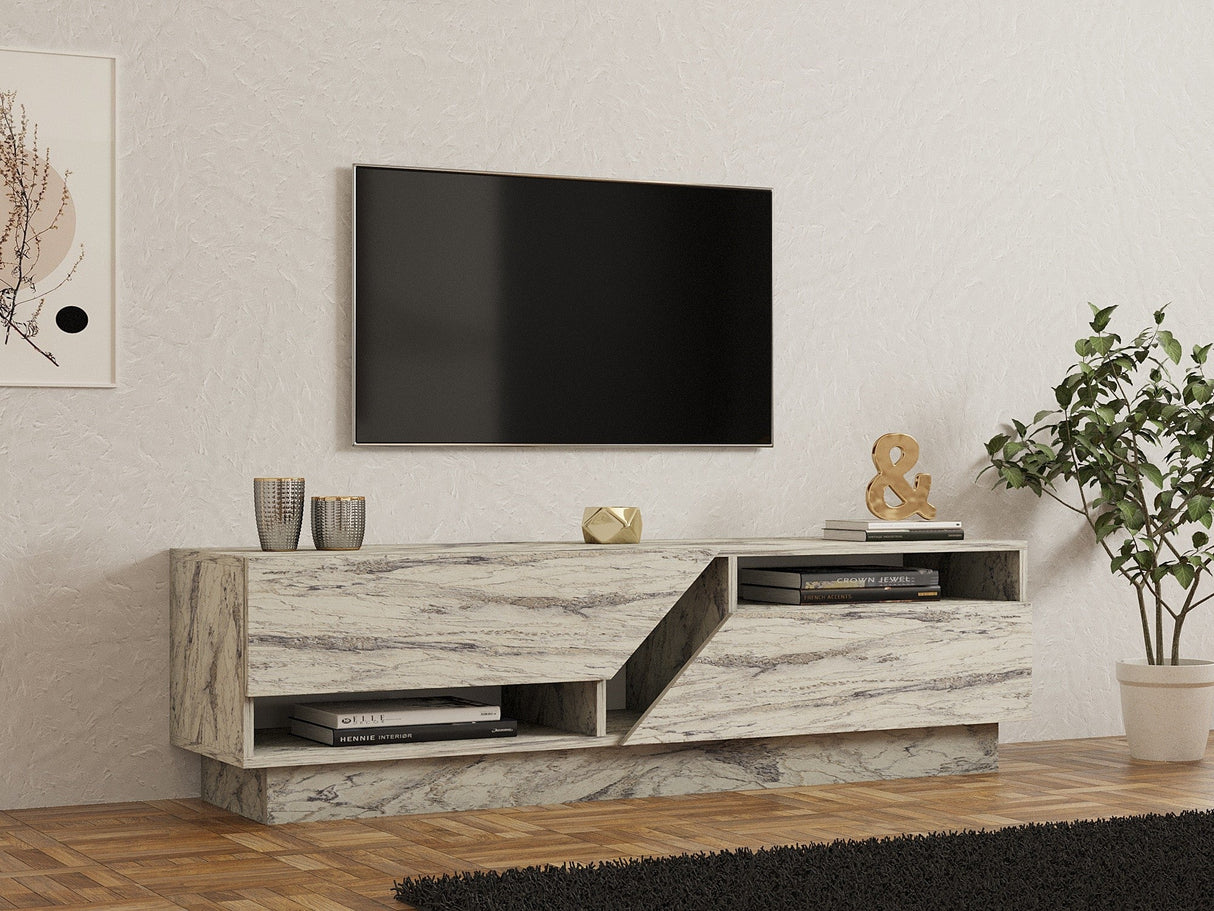 Comodă TV Koza, Diverse culori, 160x40x45 cm - Freesia marble | SKU: 835PUQ6410 | Comodă TV Koza, 160x40x45 cm, varianta Freesia marble, produs pentru amenajarea locuinței, disponibil online în România la CasaMob