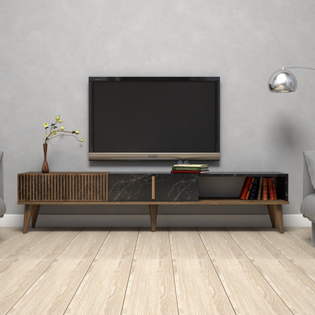 Comodă TV Milan, Nuc - Negru, 180x35x40 cm