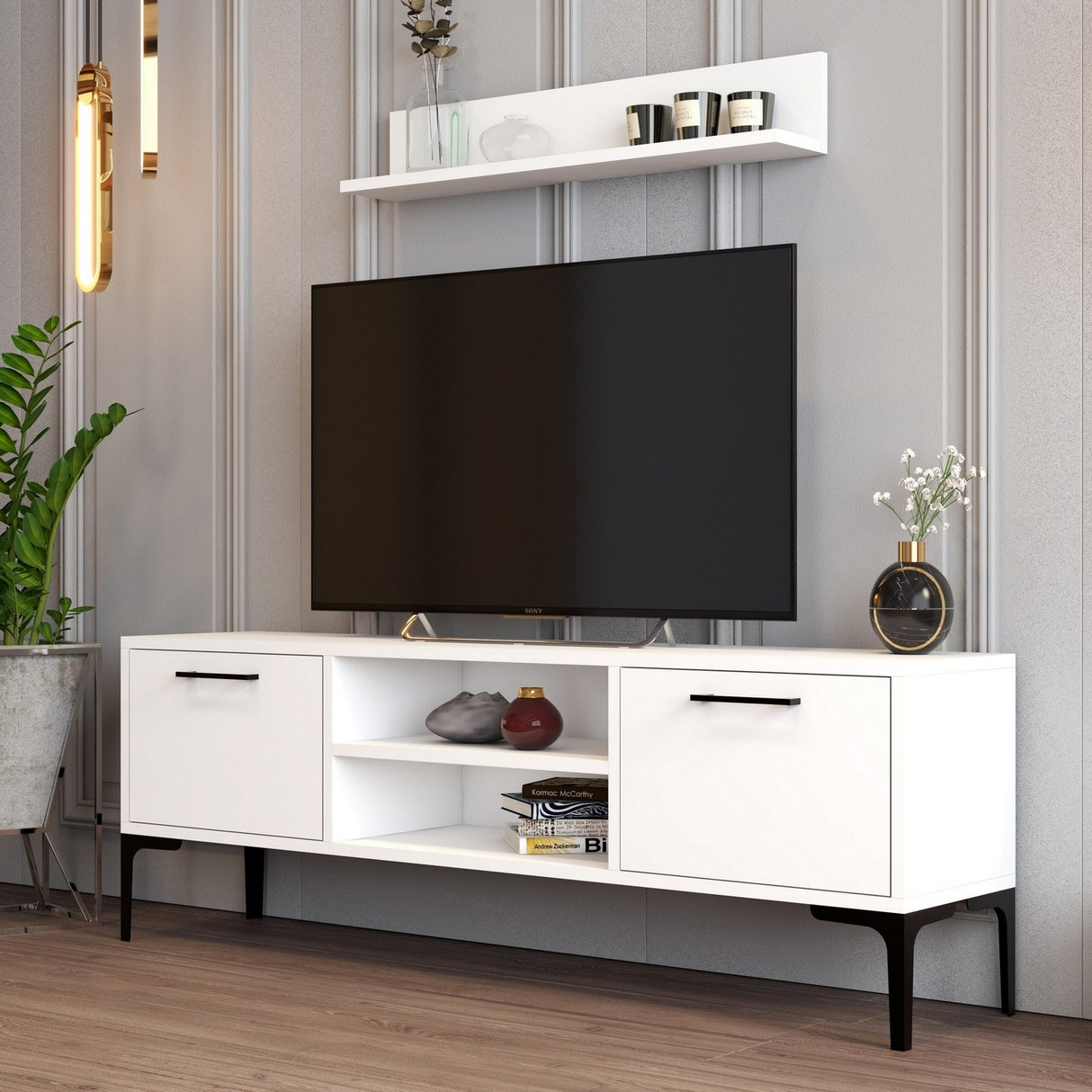Comodă TV Riga, Alb, 140x30x48 cm