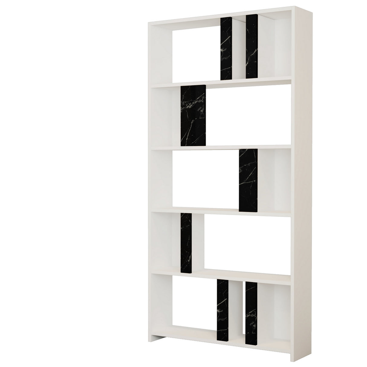 Bibliotecă Lima - White, Black Marble, Alb - Negru, 90x20x180 cm