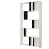 Bibliotecă Lima - White, Black Marble, Alb - Negru, 90x20x180 cm