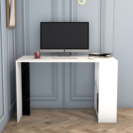 Birou Lima - White, Black Marble, Alb - Negru, 120x60x75 cm