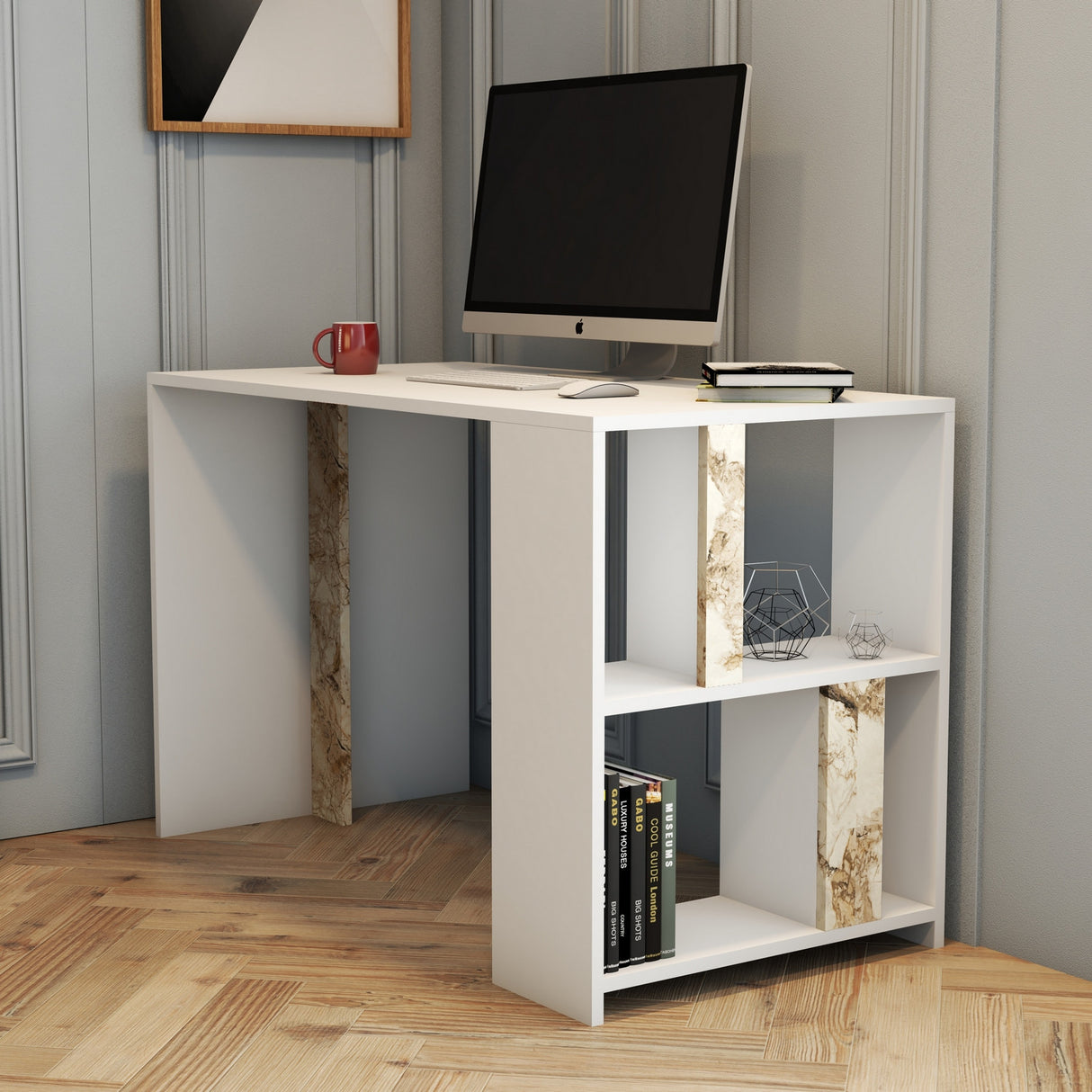 Birou Lima Marble, Alb, 120x60x75 cm