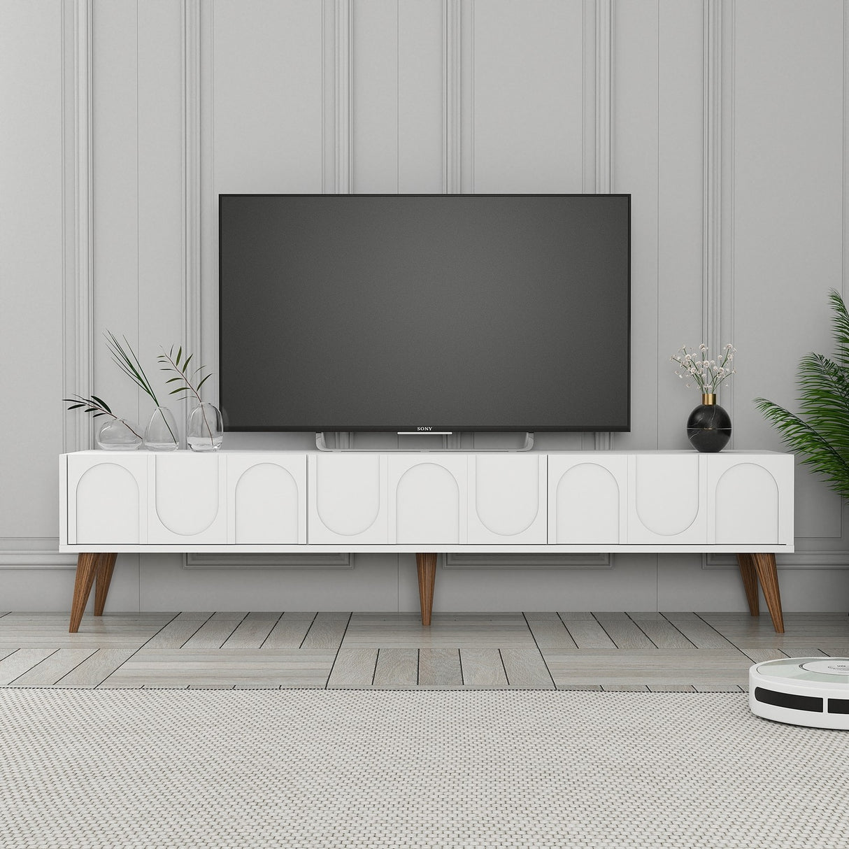 Comodă TV Lyon 44, Alb - Nuc, 180x35x44 cm