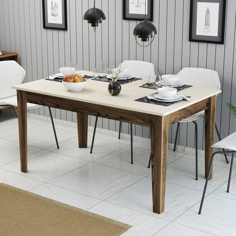 Masă dining Milan 517, Nuc - Crem, 145x88x75 cm